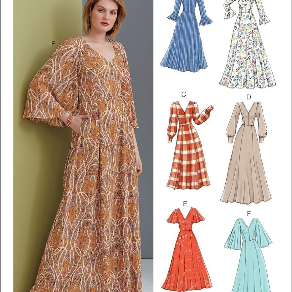 Women's Flared Sleeve Dress Sewing Pattern Crepe Sizes 14-22 Easy beginner
